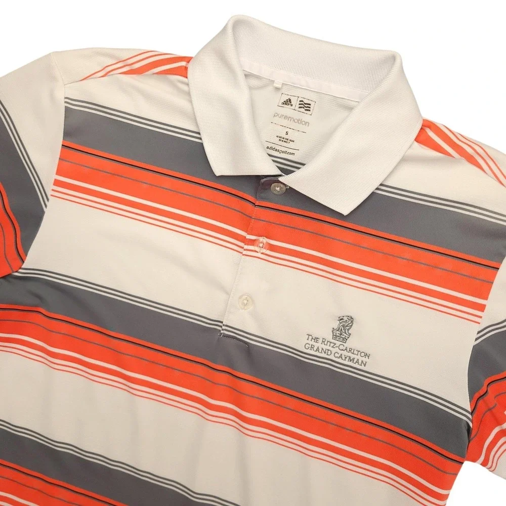 Adidas Puremotion Polo Shirt Mens S‎ White Stripe Ritz Carlton Golf Performance